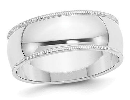 Mens 14K White Gold Polished 8mm Milgrain Wedding Band Ring - 08QGG0080MW-10.5
