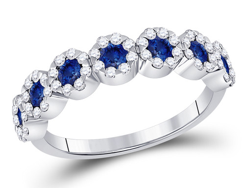 4/5 Carat (ctw) Natural Blue Sapphire Band Ring in 14K White Gold with Diamonds 2/5 Carat (ctw) - 08GDG150826SAW-6