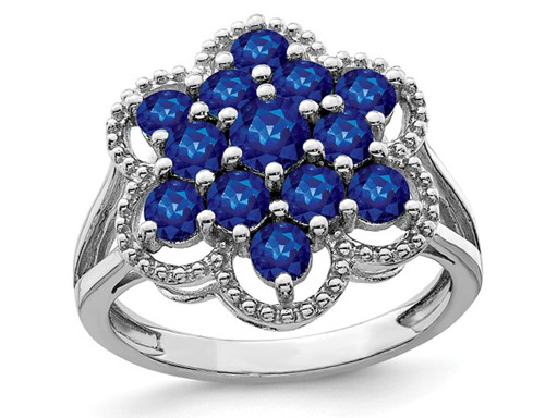 1.70 Carat (ctw) Sapphire Cluster Flower Ring in Sterling Silver - 68QGG4528SA-7