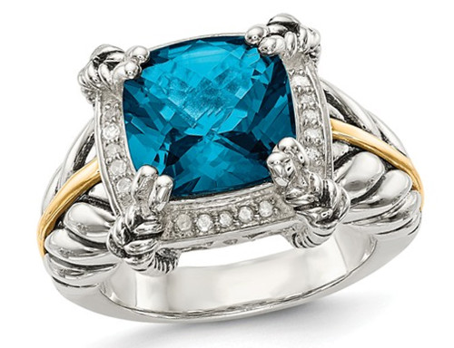 4.50 Carat (ctw) London Blue Topaz Ring in Sterling Silver with 14K Gold Accent - 68QGG1345BT-6
