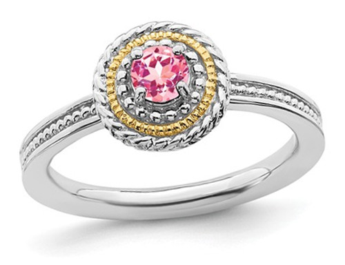 1/4 Carat (ctw) Pink Tourmaline Ring in Sterling Silver with 14K Accents - 68QGG0923PT-7
