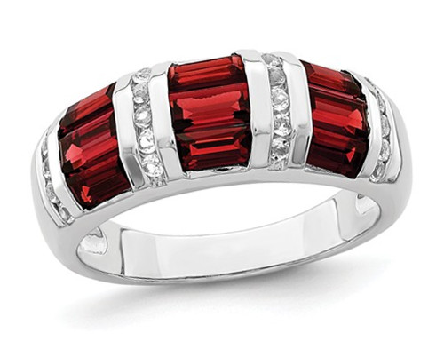 1.65 Carat (ctw) Baguette Garnet and White Topaz Ring in Sterling Silver - 68QGG7006GA-8