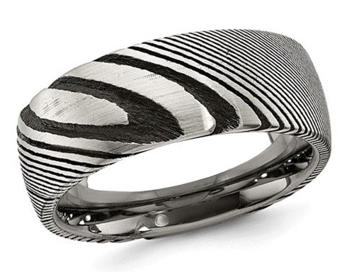 Mens Damascus Steel Polished Band Ring 8mm - 88QGG0659-11.5