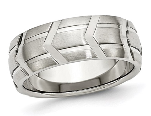 Mens Stainless Steel 8mm Brushed and Polished Band Ring - 88QGG0054GM-7