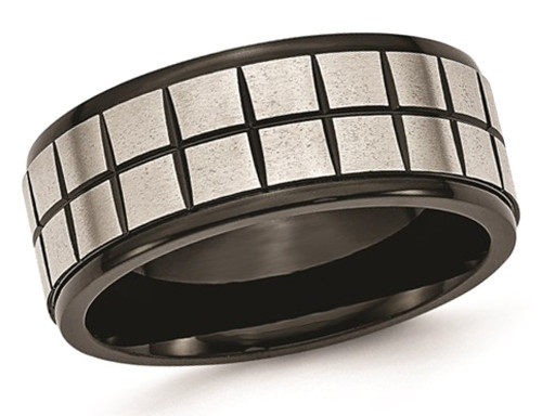 Black Plated Stainless Steel 9mm Brushed Wedding Band Ring - 88QGG053-10.5