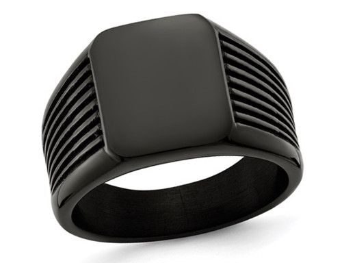 Mens Black Plated Polished Stainless Steel Signet Ring - 88QGG0656GM-9