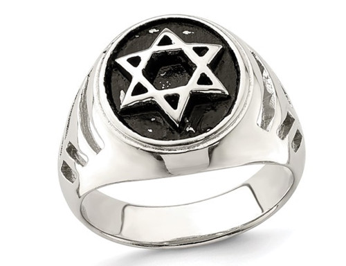 Mens Star of David Antiqued Sterling Silver Ring - 68QGG6831-9