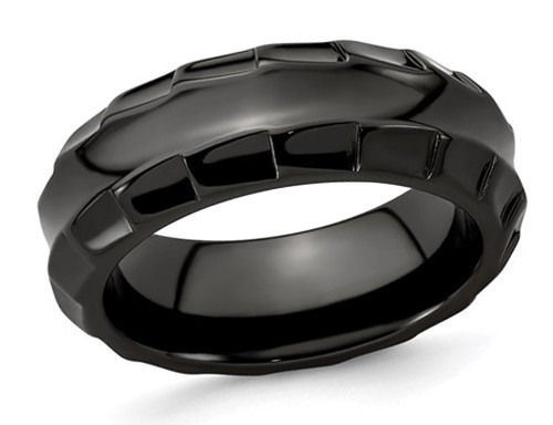 Mens or Ladies Black Titanium Faceted Edge Wedding Band Ring (8mm) - 88QGG0261-8