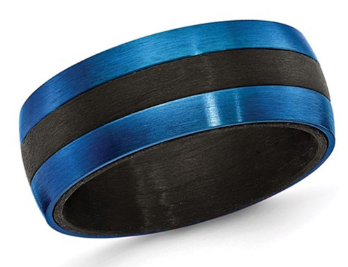 Mens Blue IP Plated Carbon Fiber Stainless Steel 8mm Band Ring - 88QGG0671GM-9