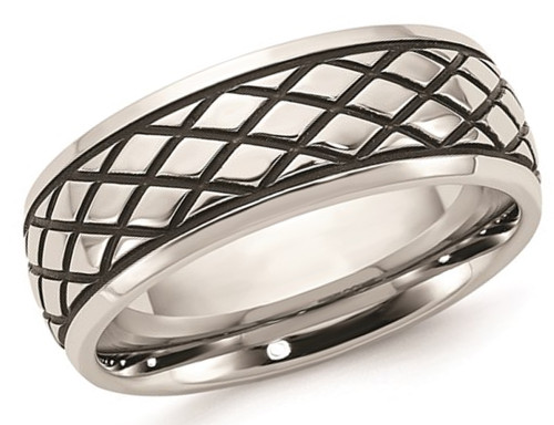 Mens Stainless Steel 8mm Polished Checkered Pattern Ring - 88QGG0663GM-10.5