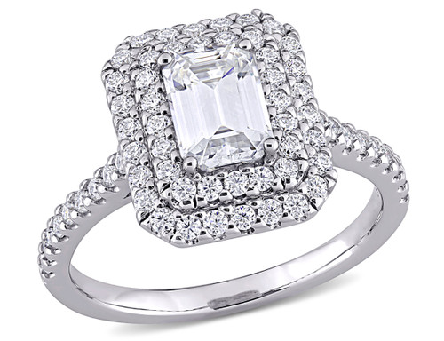 1.60 Carat (ctw) Lab Created Emerald-Cut Moissanite Egagement Ring in 10K White Gold - 08DLG1004820MOIW-10