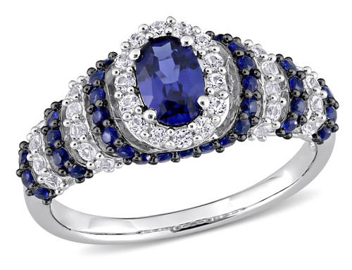 1.50 Carat (ctw) Lab Created Blue Sapphire & White Sapphire Ring in Sterling Silver - 68DLG1004778CSA-7.5