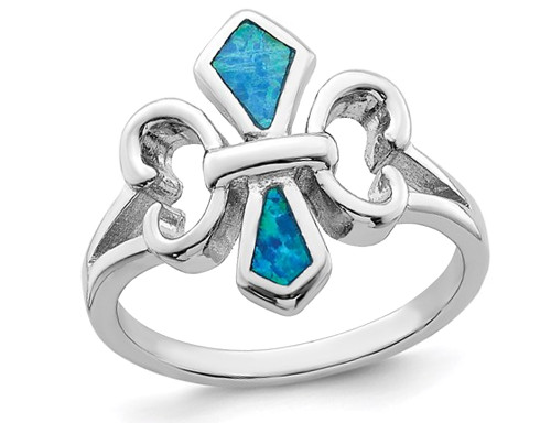 Fleur De Lys Lab Created Blue Opal Inlay Ring in Sterling Silver - 68QGG6573COP-7