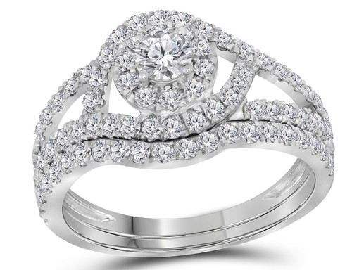 7/8 Carat (G-H, I1) Diamond Engagement Halo Ring Bridal Wedding Set in 14K White Gold - 08GDG111760W- 8