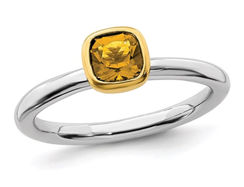 1/2 Carat (ctw) Solitaire Citrine Ring in Sterling Silver with 14K Accent - 68QGG1897CT-7