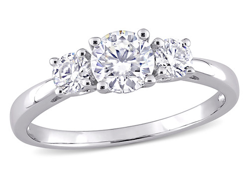 1.00 Carat (ctw) Lab Created Three Stone Moissanite Engagement Ring in Sterling Silver - 68DLG1004901MOI-6.5