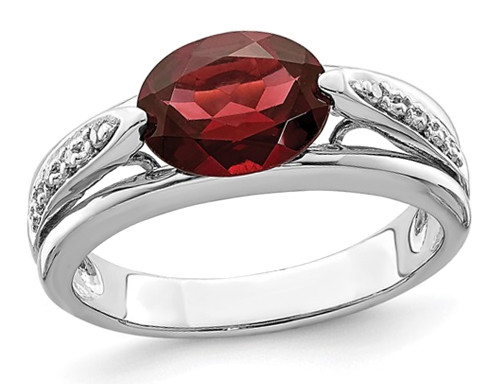 1.89 Carat (ctw) Garnet Ring in Sterling Silver with Accent Diamonds - 68QGG2892GA-8