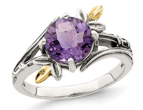 1.75 Carat (ctw) Amethyst Ring in Sterling Silver with 14K Leaves - 68QGG1753AM-7