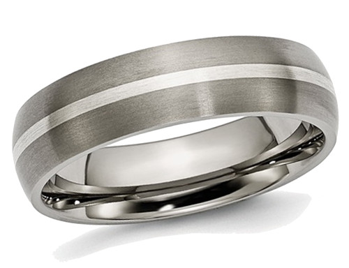 Mens Chisel Titanium Sterling Silver Inlay 6mm Brushed Wedding Band Ring - 28QGG0139GF-6