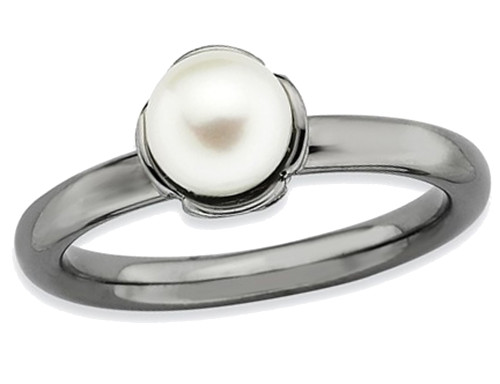 Freshwater Cultured Pearl Ring in Ruthenium Black Plated Sterling Silver - 68QGG0751PF-8