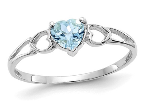 14K White Gold Aquamarine Heart Ring 2/5 Carat (ctw) - 08QGG0168W-7