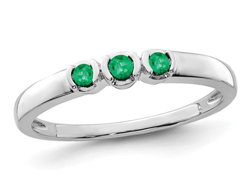 1/10 Carat (ctw) Three-Stone Emerald Ring in Sterling Silver - 68QGG6384EM-6