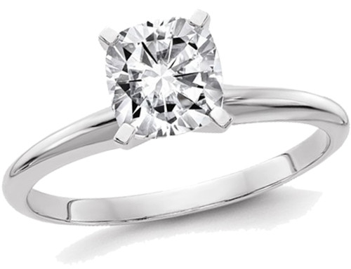 1.00 Carat (1.10 Ct. Look) Cushion Cut Synthetic Moissanite Solitaire Engagement Ring in 14K White Gold
