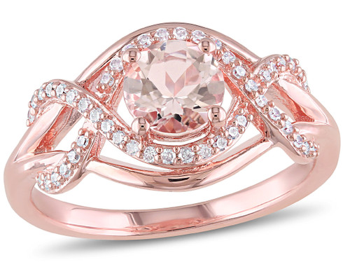 4/5 Carat (ctw) Morganite Infinity Ring in Rose Pink Sterling Silver with Accent Diamonds - 68DLG4208MO-7