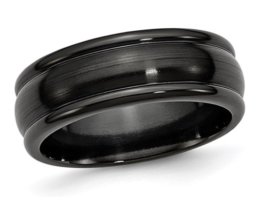Mens Titanium 8mm Domed Black Polished Wedding Band Ring - 28QGG0395GM-8.5