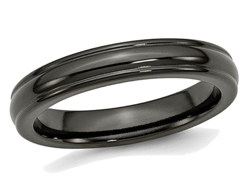 Ladies or Mens Black Titanium 4mm Domed Wedding Band Ring - 28QGG0396GF-8.5