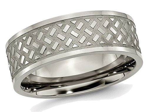 Mens Titanium Weave 8mm Polished Wedding Band Ring - 28QGG0199GF-9.5