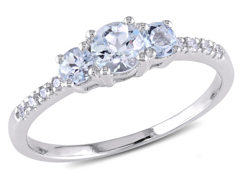 Aquamarine Three Stone Ring 1/2 Carat (ctw) with Diamonds in 10K White Gold - 08DLG9495AQ-9