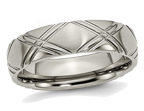 Mens Titanium Criss Cross 6mm Brushed and Polished Wedding Band Ring - 28QGG0192GM-12