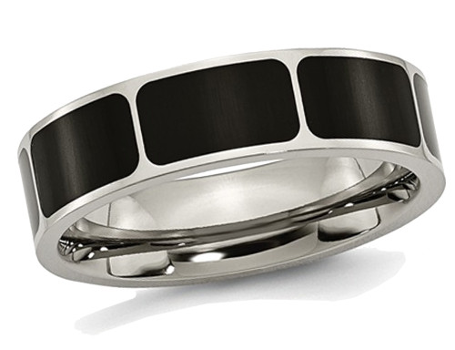 Mens Titanium 6mm Black Enamel Flat Polished Wedding Band Ring - 28QGG0205GF-6.5