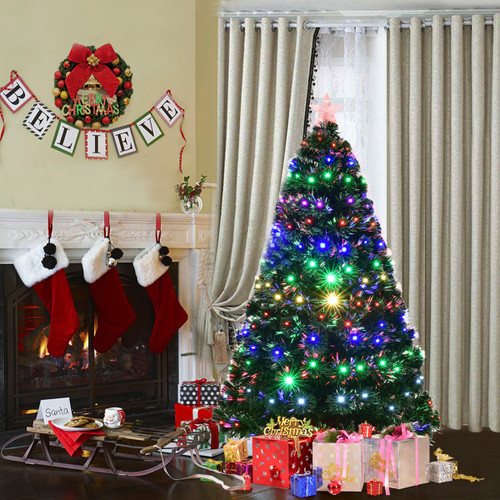 Costway 5'/6'/7'Pre-Lit Fiber Optic Christmas Tree Multicolor Lights - CM20572