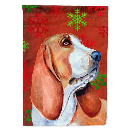 Caroline's Treasures LH9332-FLAG-PARENT Basset Hound Red and Green Snowflakes Holiday Christmas Flag, , multicolor - LH9332GF