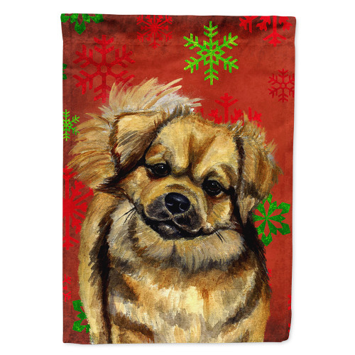 Caroline's Treasures LH9349-FLAG-PARENT Tibetan Spaniel Red Green Snowflake Holiday Christmas Flag, , multicolor - LH9349GF