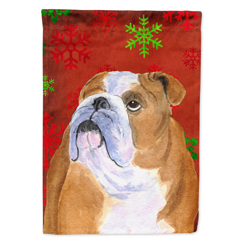 Caroline's Treasures SS4698-FLAG-PARENT Bulldog English Red and Green Snowflakes Holiday Christmas Flag, , multicolor - SS4698GF