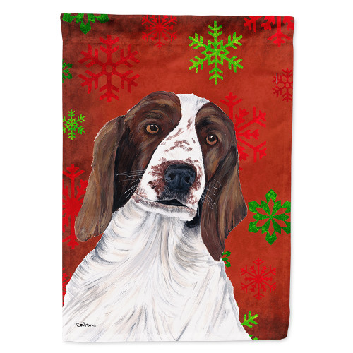 Caroline's Treasures SC9420-FLAG-PARENT Welsh Springer Spaniel Red  Green Snowflakes Holiday Christmas Flag, , multicolor - SC9420GF