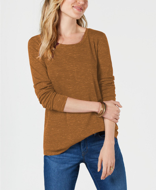 Style & Co Women's Long-Sleeve Crewneck Top  Brown Size Large