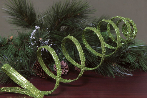 Green Kiwi Glittered Rolled Bubble Christmas Ribbon 15'