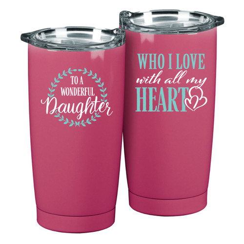 20oz Pink and White "To a Wonderful Daughter" Travel Tumbler