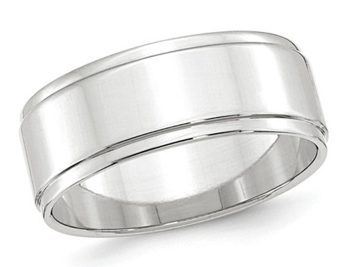 Mens 10K White Gold 8mm Flat Wedding Band Ring with Step Edge - 08QGG0080SW-10.5