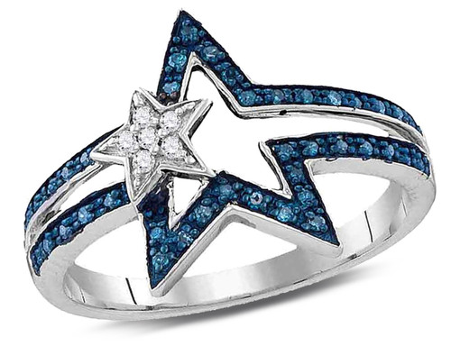 1/8 Carat (ctw) Blue and White Diamond Double Star Ring in Sterling Silver - 68GDG110756-7