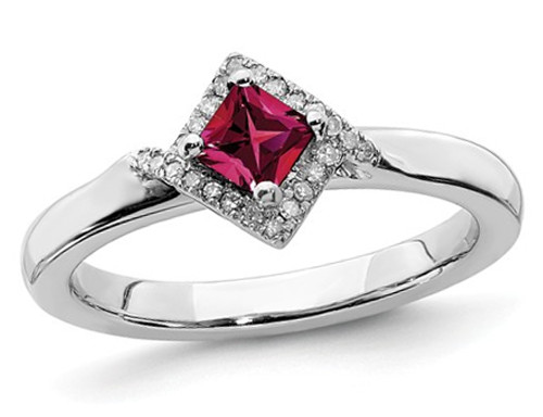 2/5 Carat (ctw) Lab Created Princess Cut Ruby Ring in Sterling Silver with Accent Diamonds - 68QGG0657RU-6