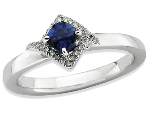 1/2 Carat (ctw) Lab Created Blue Sapphire Ring in Sterling Silver with Diamonds - 68QGG0649CSA-9