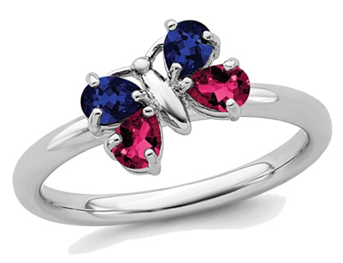 4/5 Carat (ctw) Lab Created Ruby and Lab Created Sapphire Butterfly Ring in Sterling Silver - 68QGG0727CRU-8