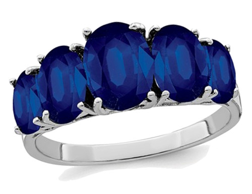 4.00 Carat (ctw) Five Stone Natural Blue Sapphire Ring in Sterling Silver - 68QGG0866SA-7