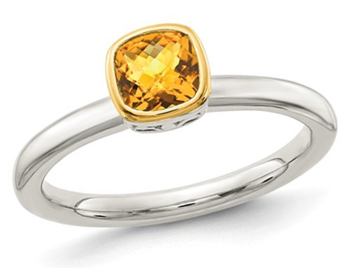 3/5 Carat (ctw) Citrine Ring in Sterling Silver with 14K Yellow Gold Acent - 68QGG1720CT-6