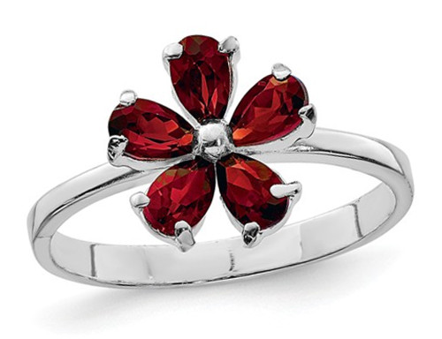 Sterling Silver Rhodium Plated Red Garnet Flower Ring 1/2 Carat  (ctw) - 68QGG727GA-7
